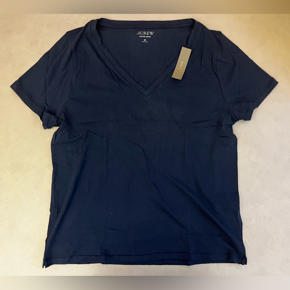 J. Crew Women's Navy Blue V-Neck Tee